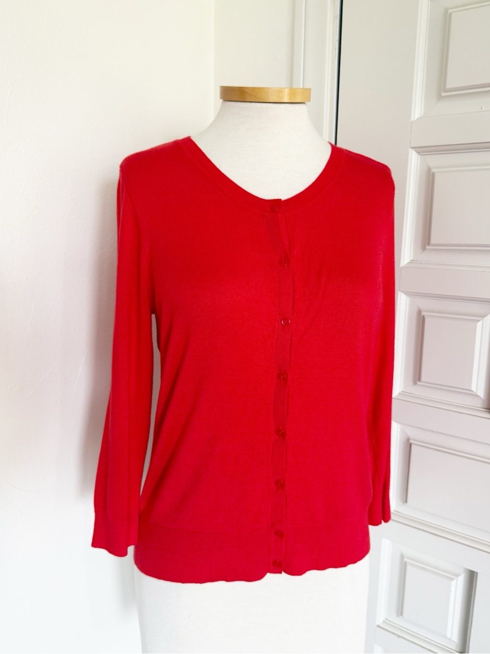 Halogen Vibrant Orange Button-Front Cardigan Sweater 3/4 Sleeves Size Large